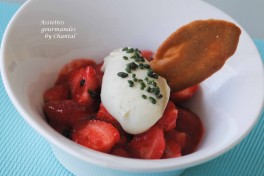 Salade de fraises et glace chocolat blanc wasabi (une recette de William Ledeuil)
