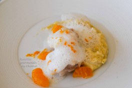 Lotte pochée, purée d'artichauts et mandarine... une recette de Jean Sulpice