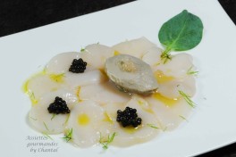 Carpaccio de Saint-Jacques, sorbet huîtres et caviar
