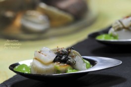 Saint-Jacques snackées et en tartare, huîtres, coulis de cresson au gingembre